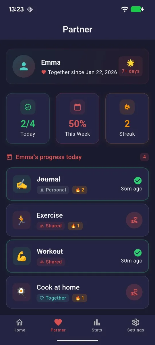 BetterUs app - Partner's progress view